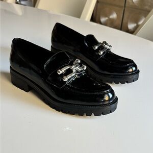 Zara Glossy Black Loafers with Silver Detail